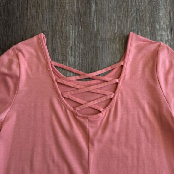 Bobby & Brooks Pink Short Sleeve Criss-Cross Back Short Dress Spring Summer - Picture 3 of 4